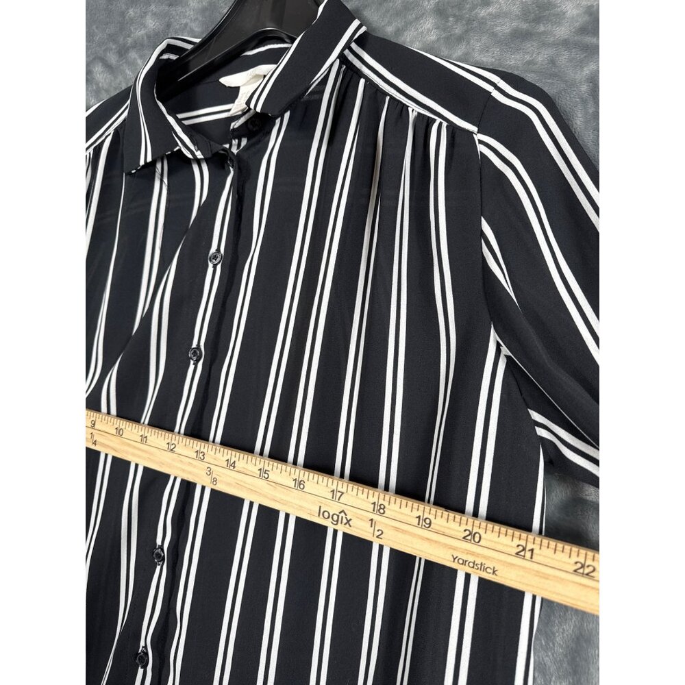 H&M Womens Black & White Striped Long Sleeve Button-Up Blouse Size 10 - Picture 4 of 10